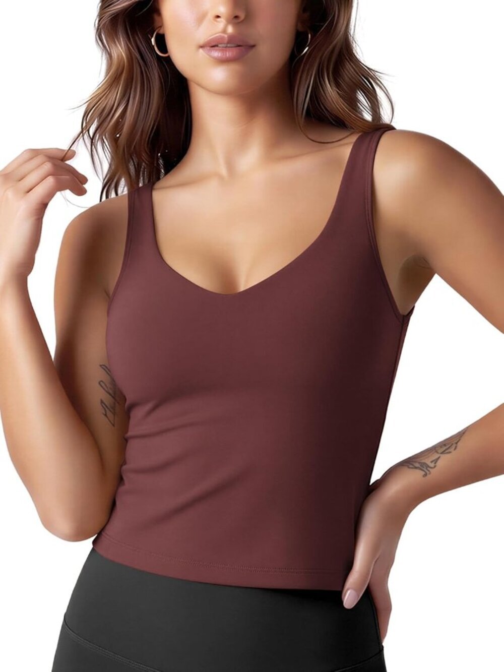 Women's Burgundy Buttery Soft U Back Light Support Workout Pull On Tank Tops